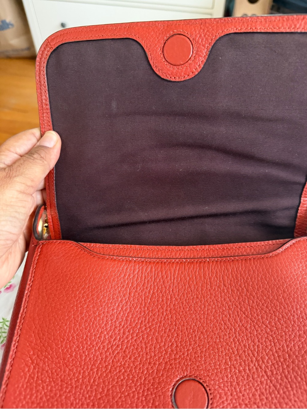 COACH Brown Leather Crossbody with Orange, Pink & Burgundy Stripes-Jes Messenger - Picture 3 of 9